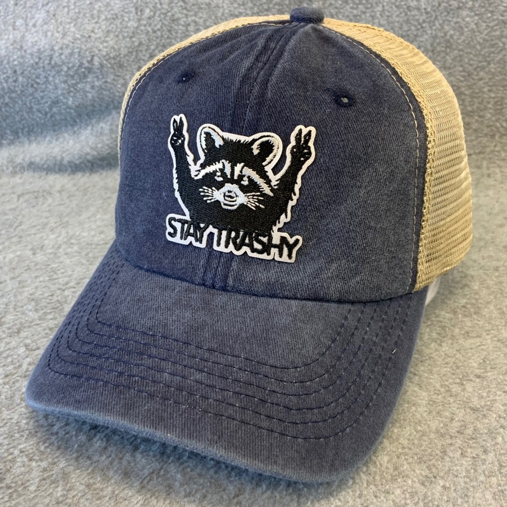 Stay Trashy Raccoon Patch Unisex Blue Unbranded Trucker Hat Mesh Back Adjustable